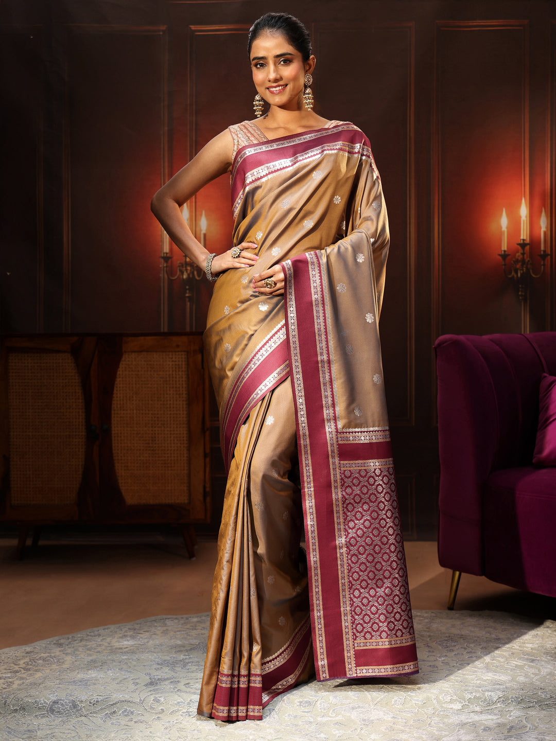  Libas Brown Kanjeevaram Silk Blend Saree 