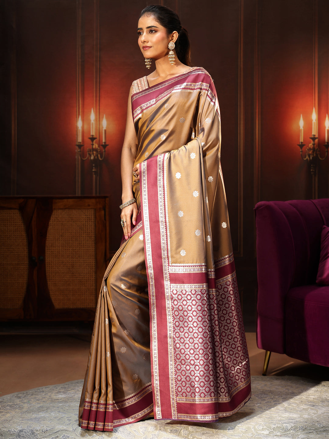  Libas Brown Kanjeevaram Silk Blend Saree 