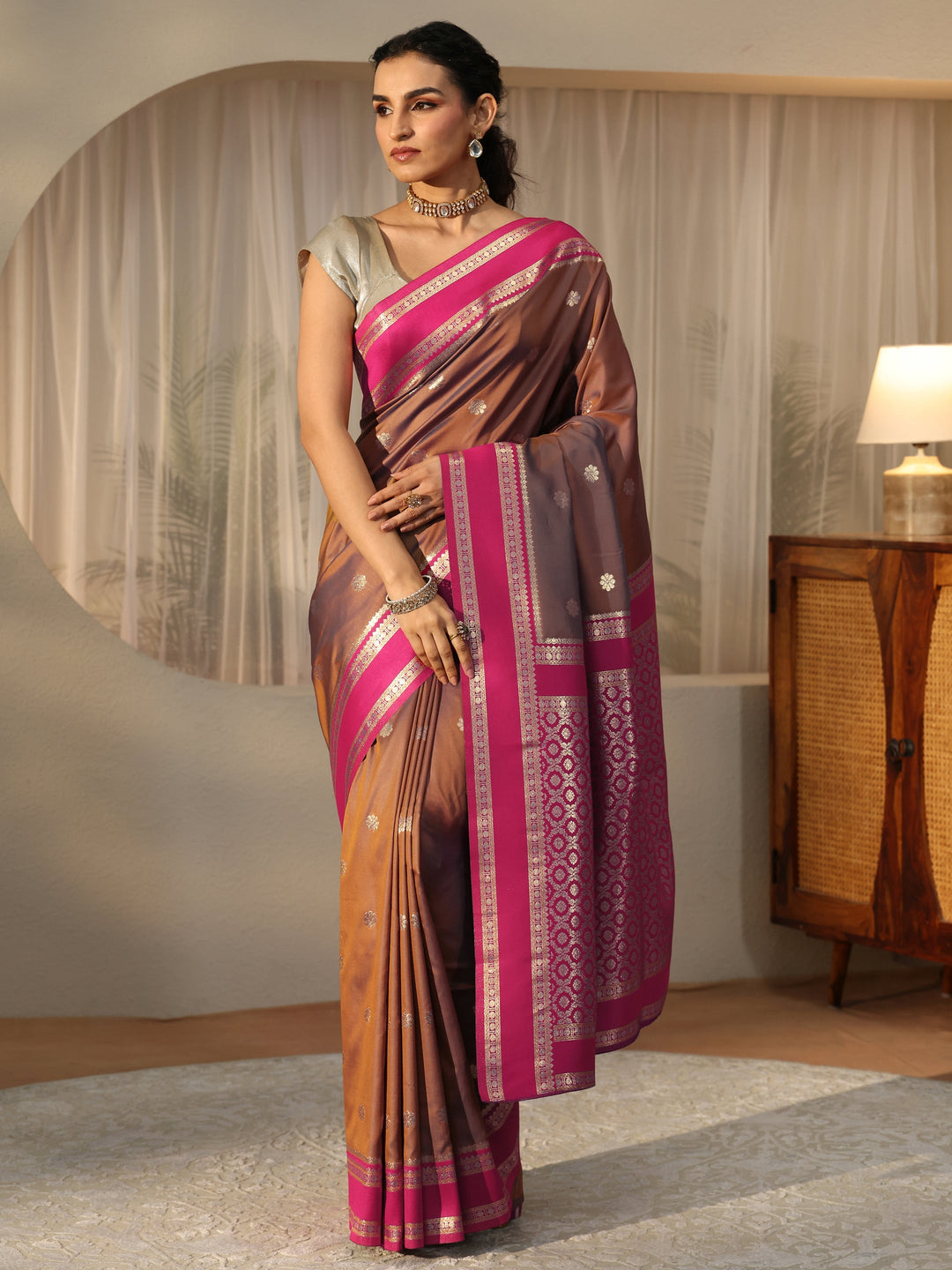  Brown Kanjeevaram Silk Blend Saree 