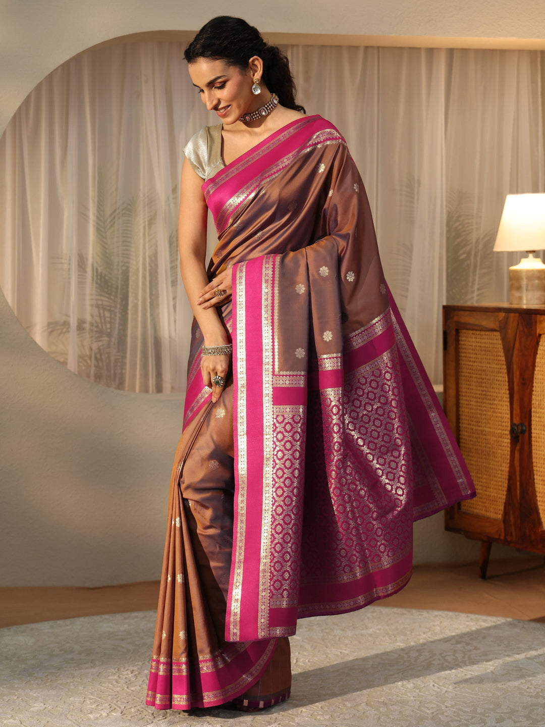  Brown Kanjeevaram Silk Blend Saree 