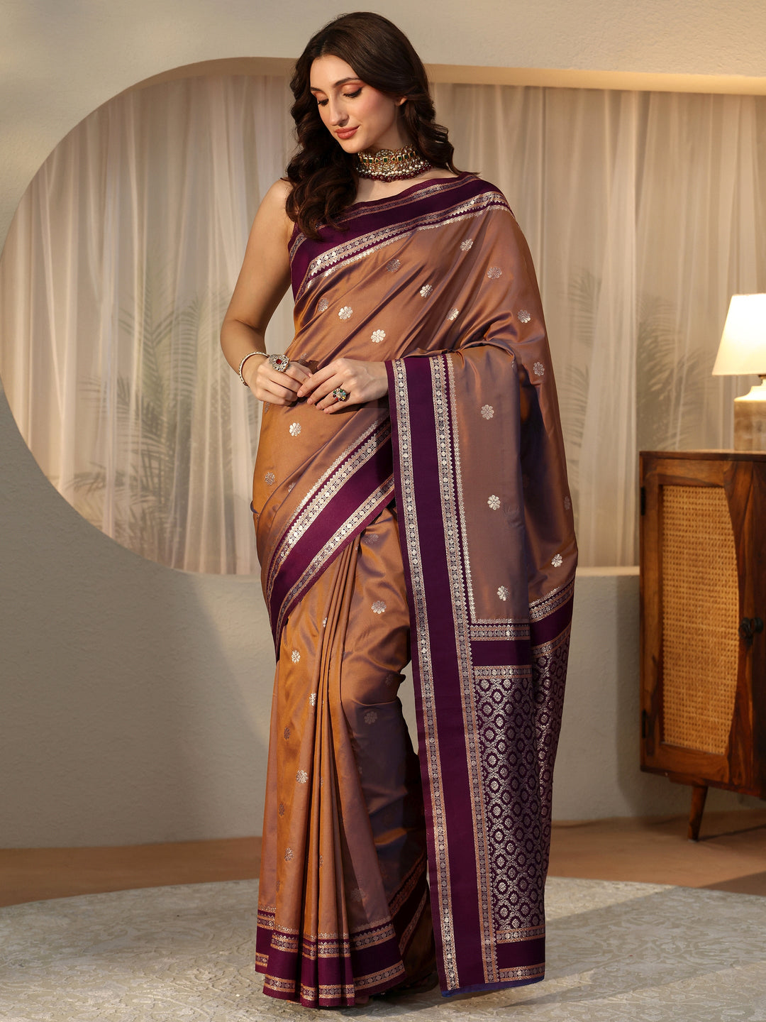  Brown Kanjeevaram Silk Blend Saree 