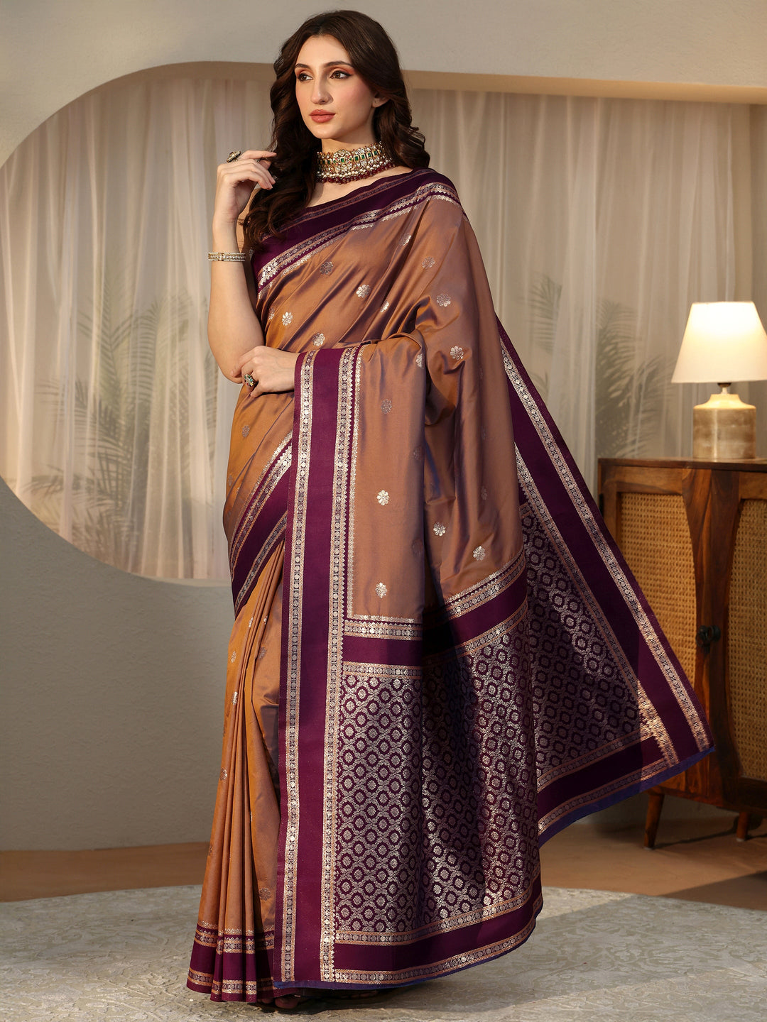  Brown Kanjeevaram Silk Blend Saree 