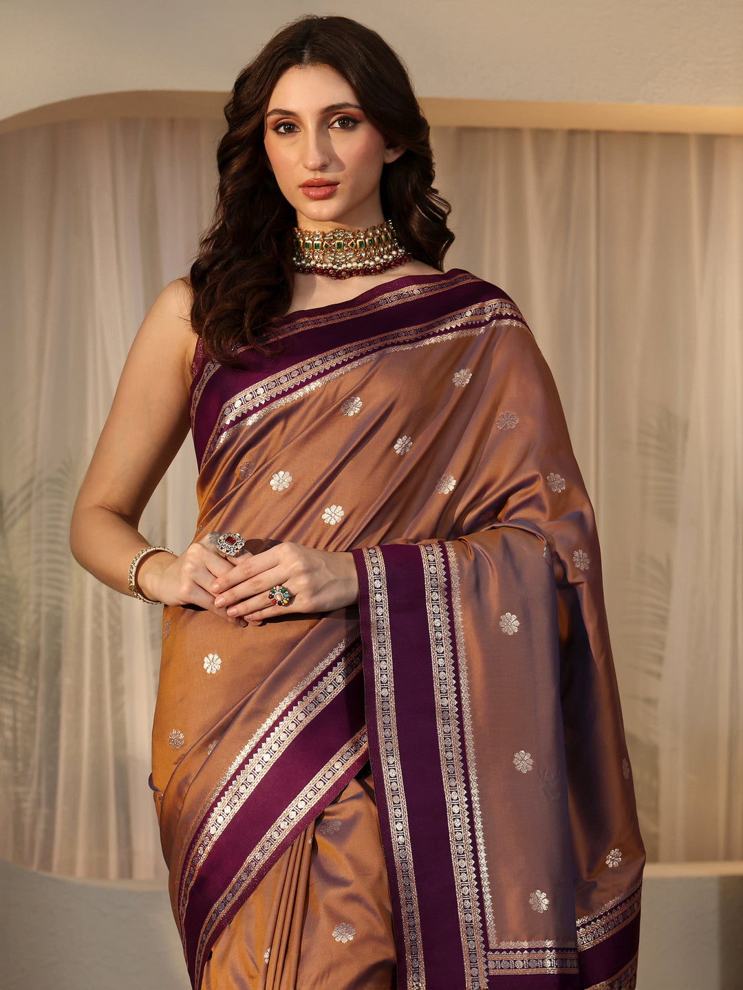  Brown Kanjeevaram Silk Blend Saree 