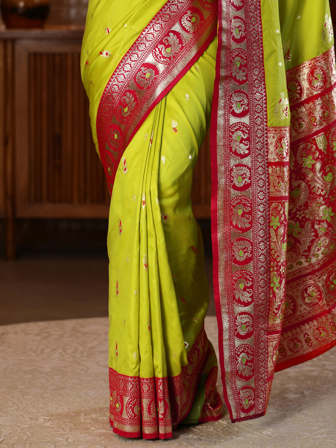  Lime Green Banarasi Silk Blend Saree 