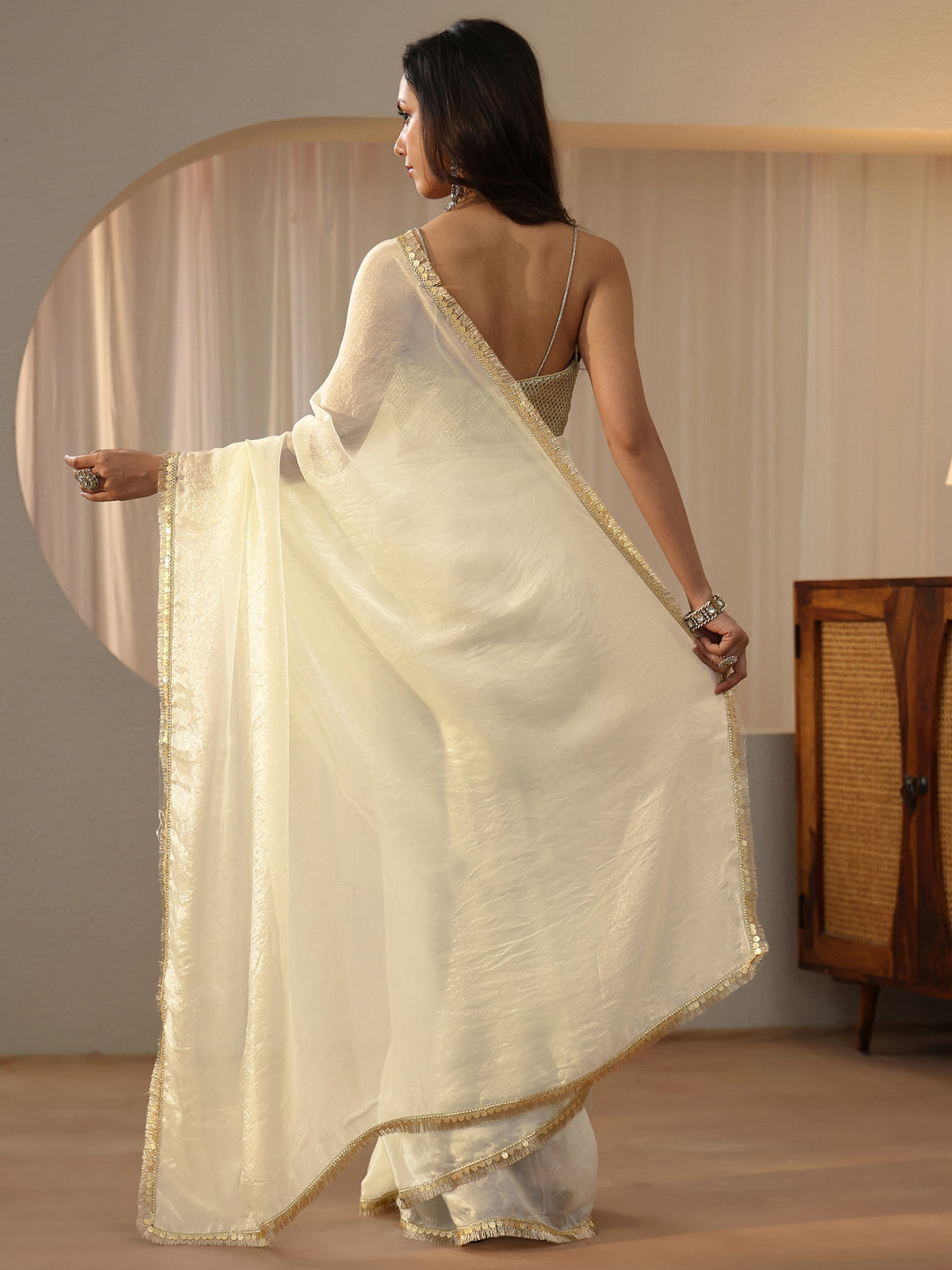  Cream Silk Blend Saree 