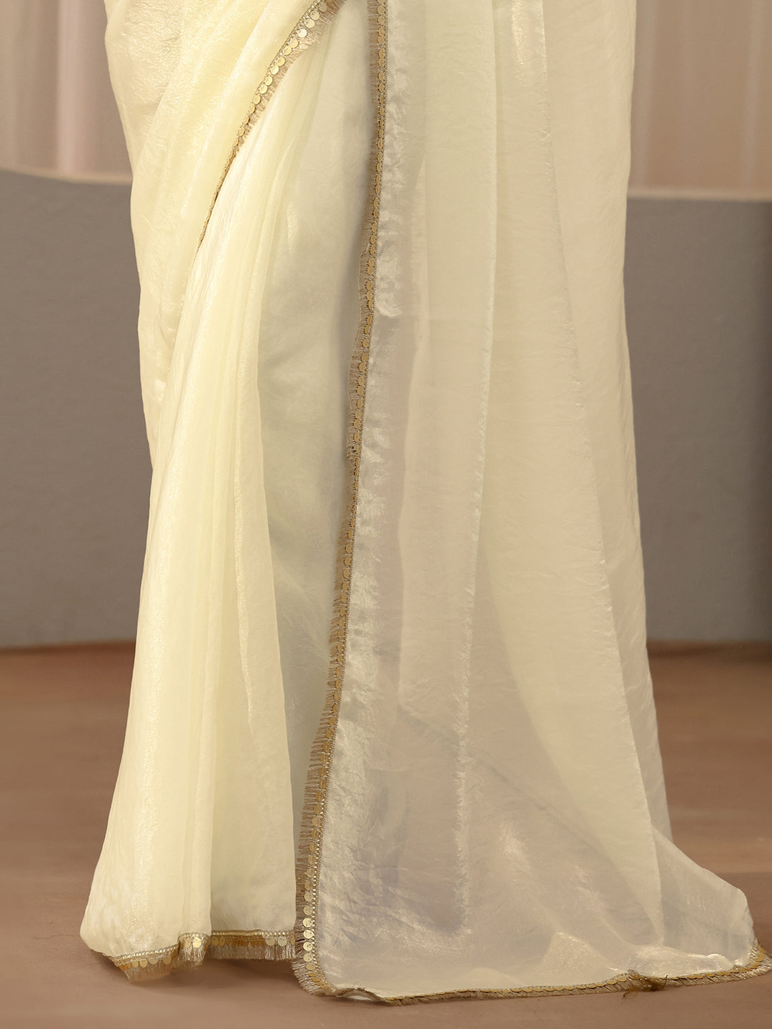  Cream Silk Blend Saree 