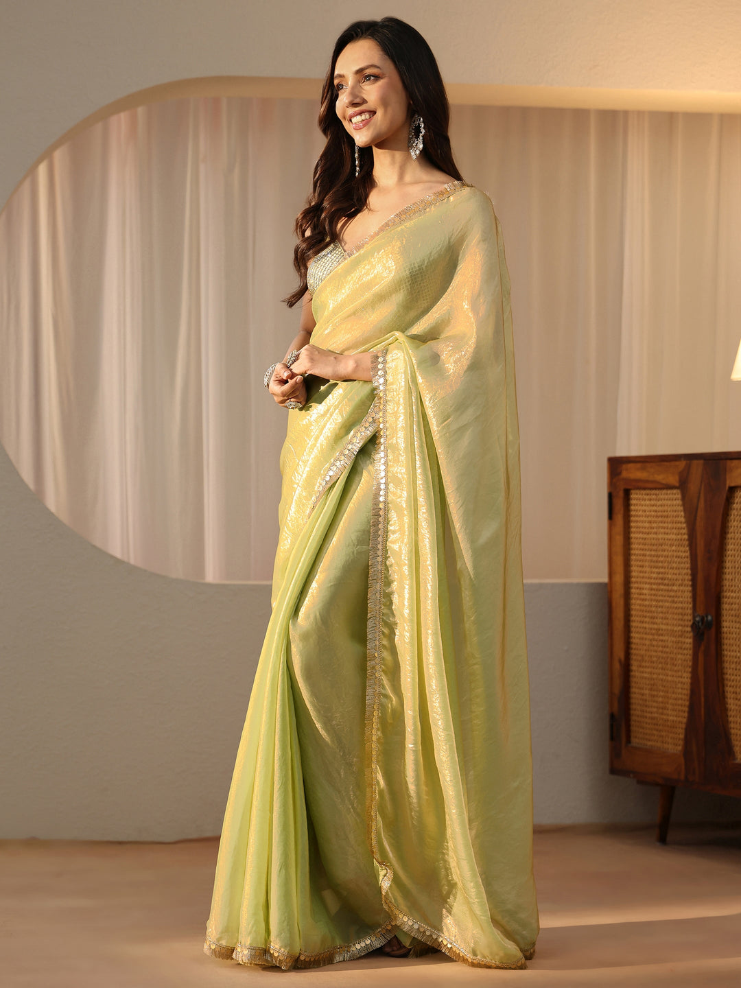  Pista Green Silk Blend Saree 