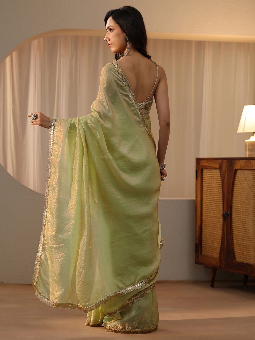  Pista Green Silk Blend Saree 