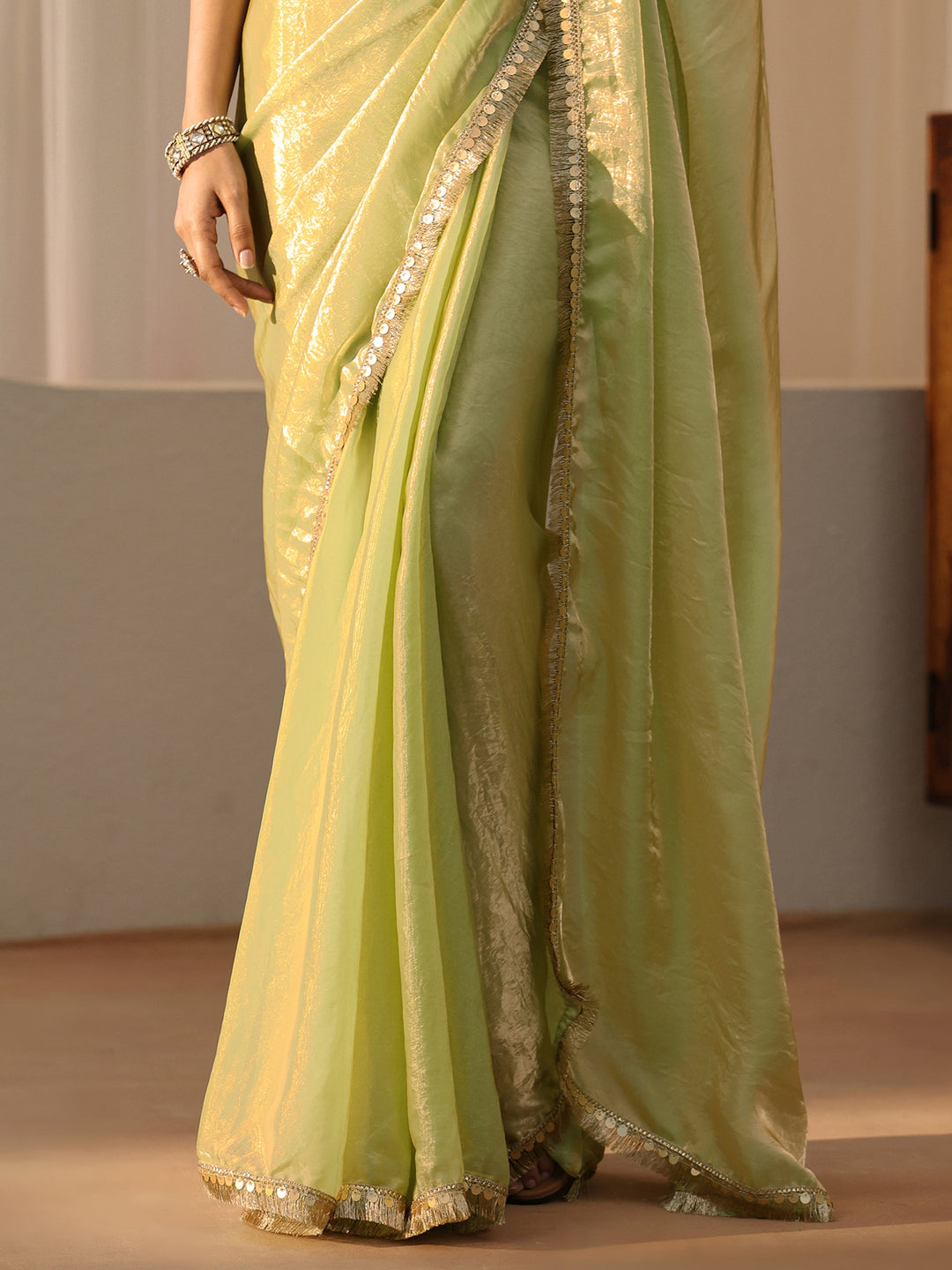  Pista Green Silk Blend Saree 