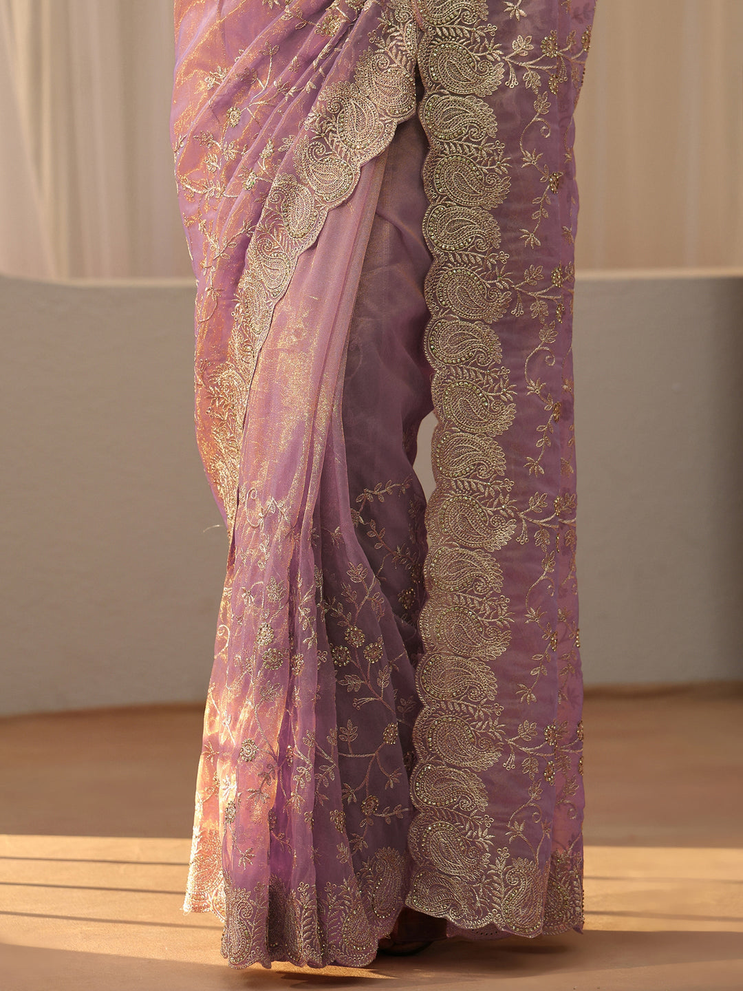  Lavender Floral Embellished Net Saree 