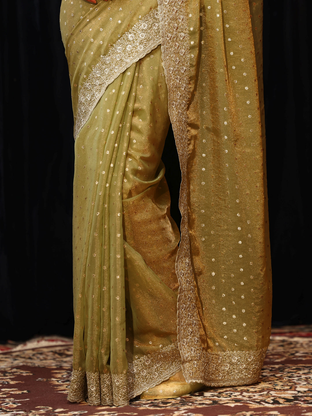  Light Henna Green  Mirror Work Silk Blend Saree 