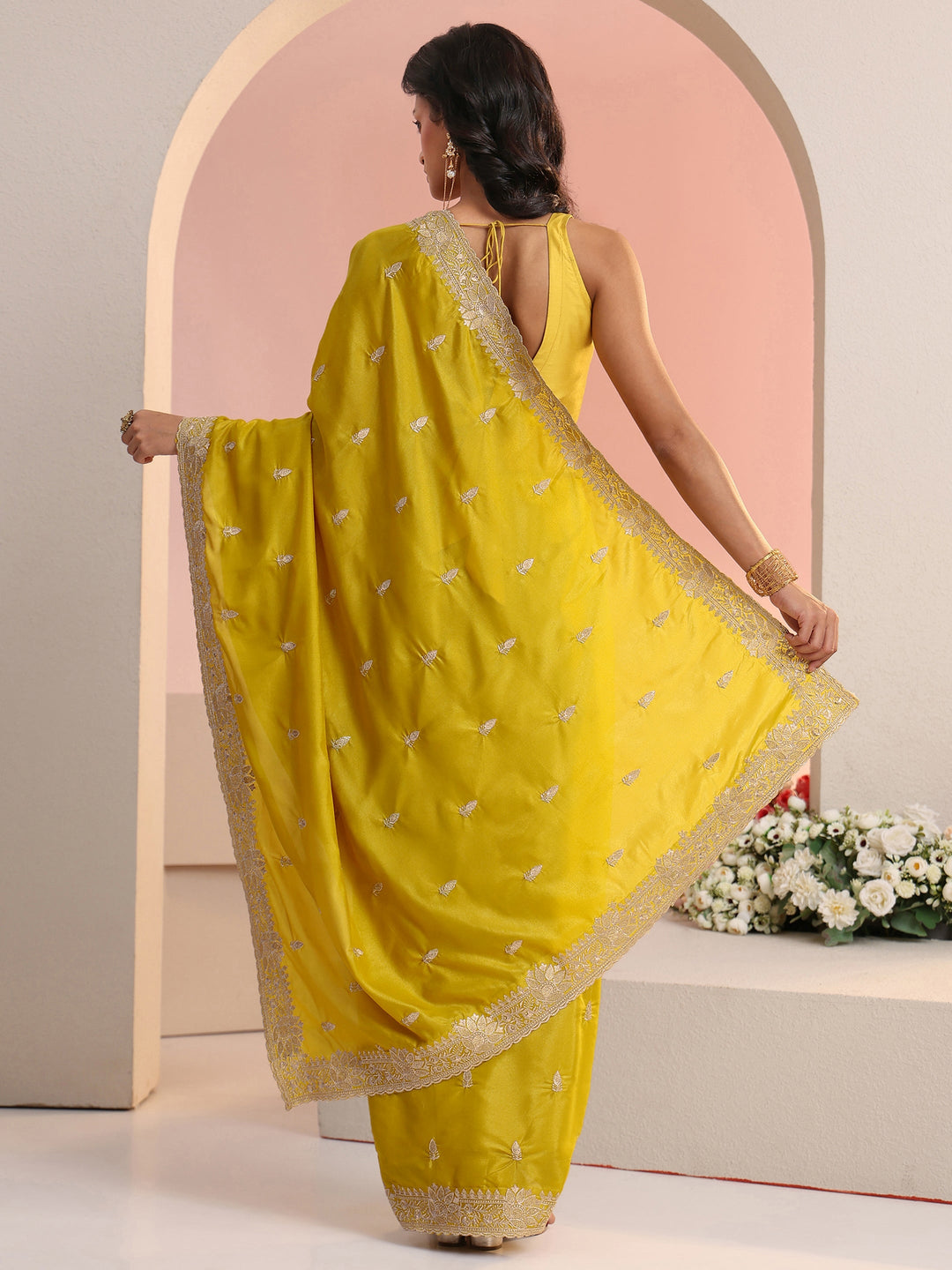  Libas Mustard Embroidered Silk Blend Saree 