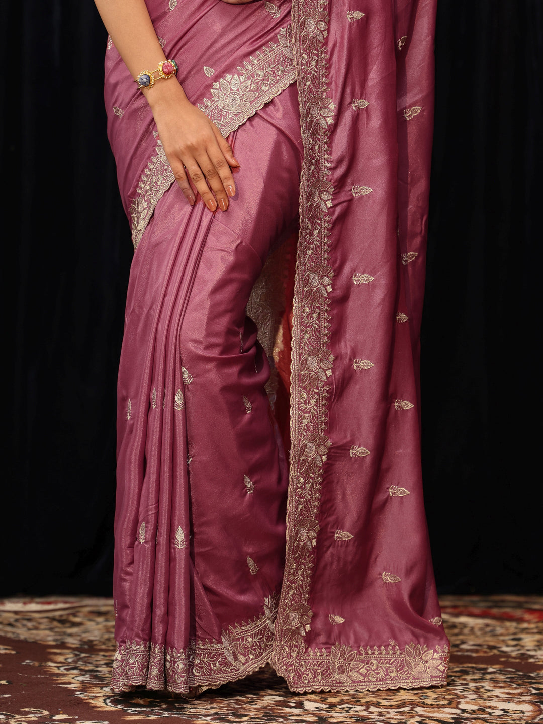  Mauve Floral Embroidered Silk Blend Saree 