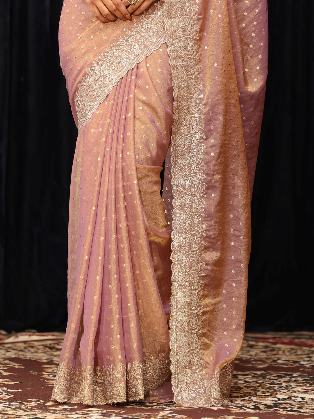  Dusty Purple Mirror Work Silk Blend Saree 