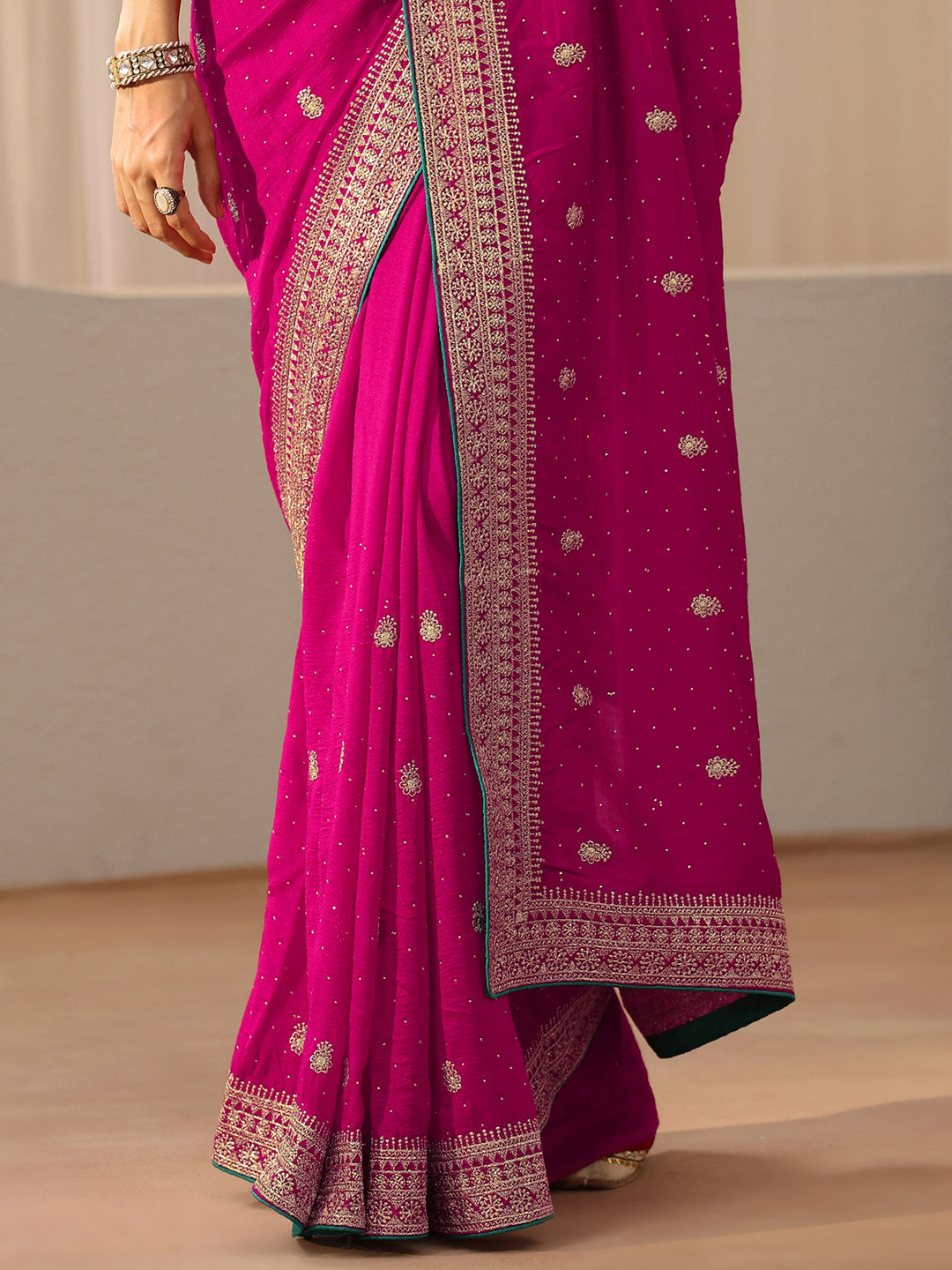 Rose Pink Floral Embellished Silk Blend Saree 