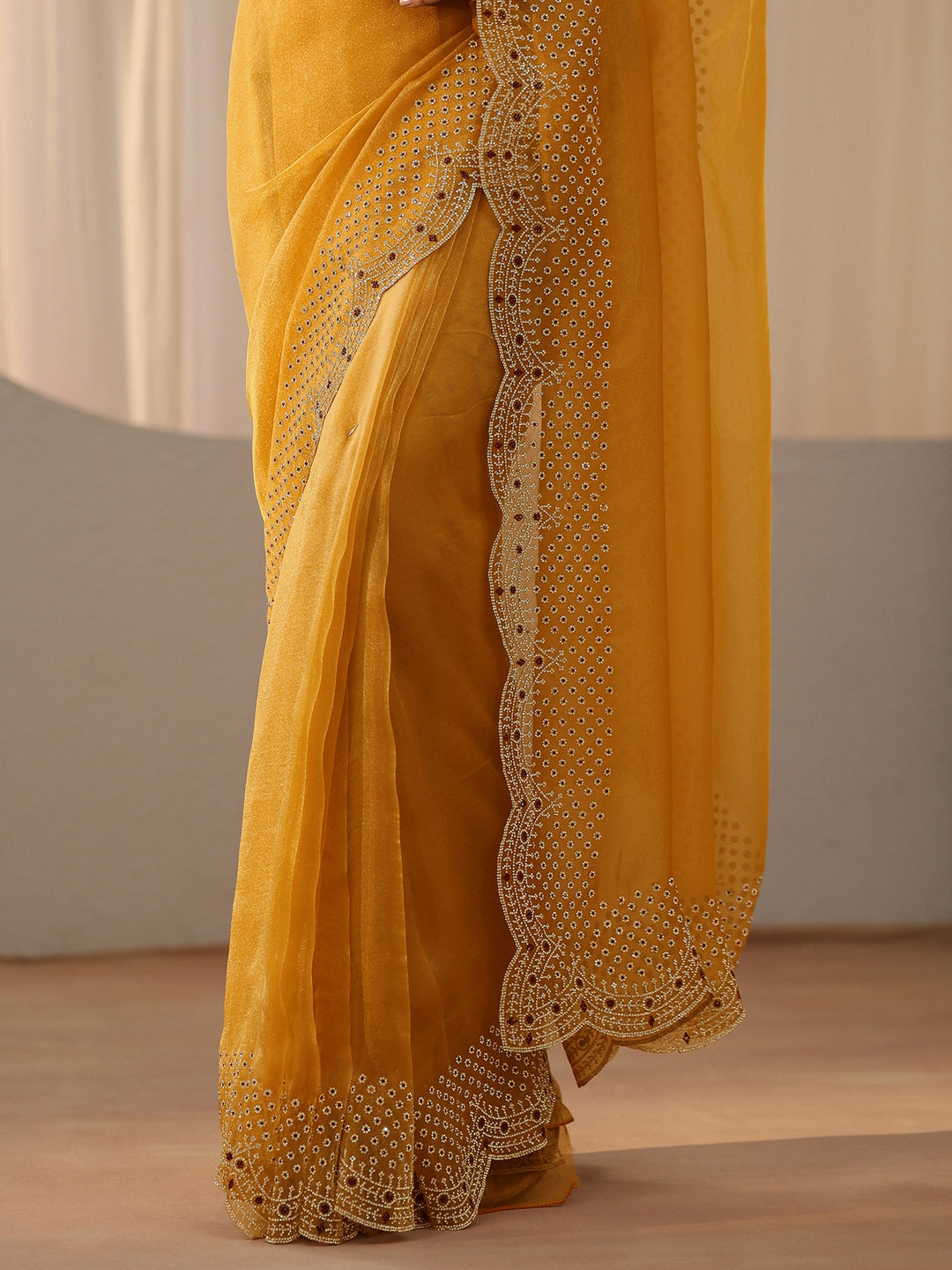  Mustard Bead Work Tissue Saree 