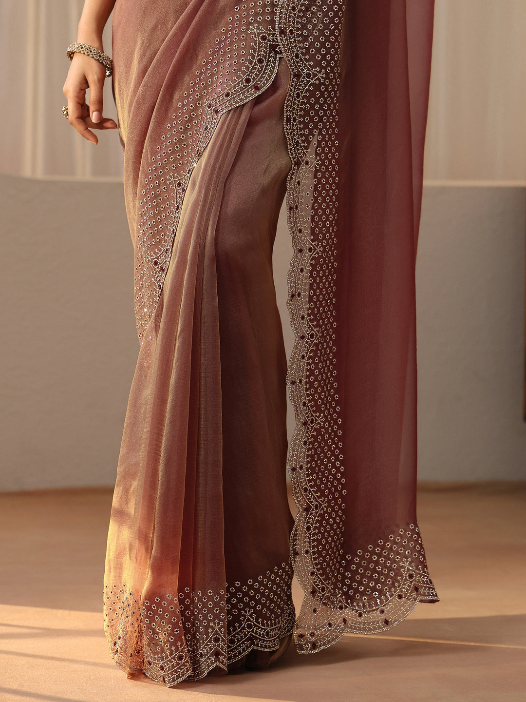  Mauve Bead Work Tissue Saree 