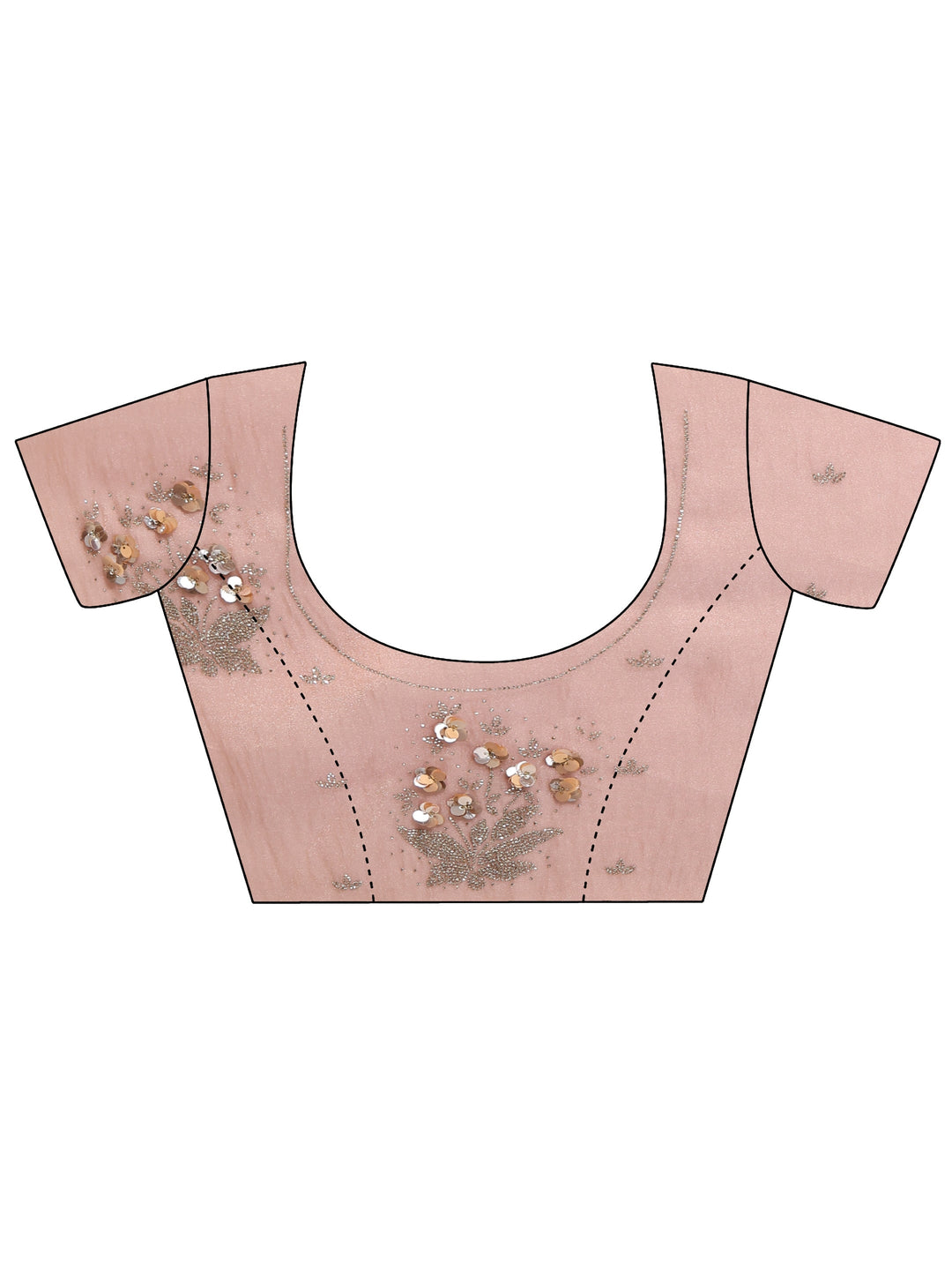  Peach Pink Floral Embellished Tissue Saree 