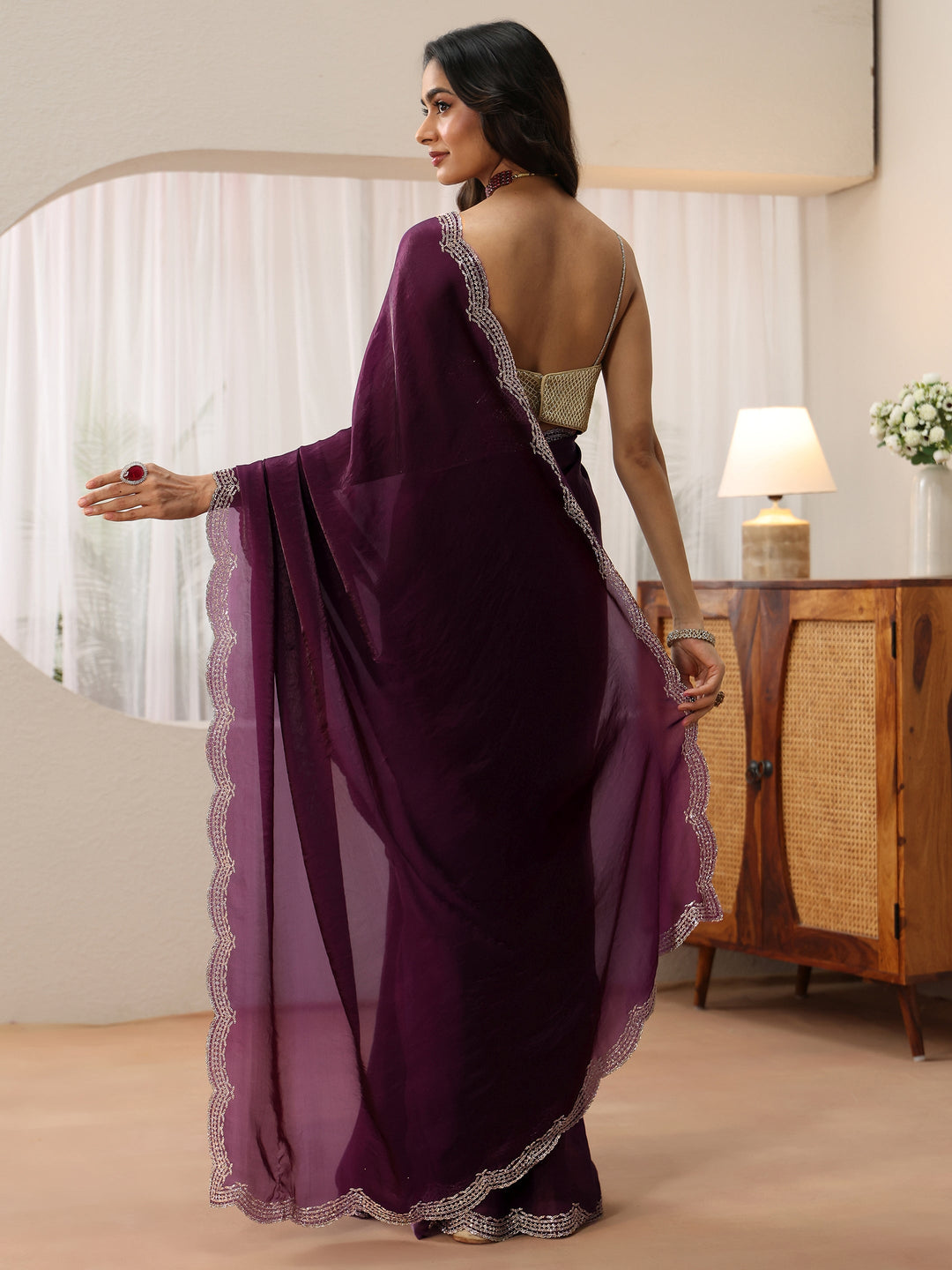  Aubergine Silk Blend Saree 