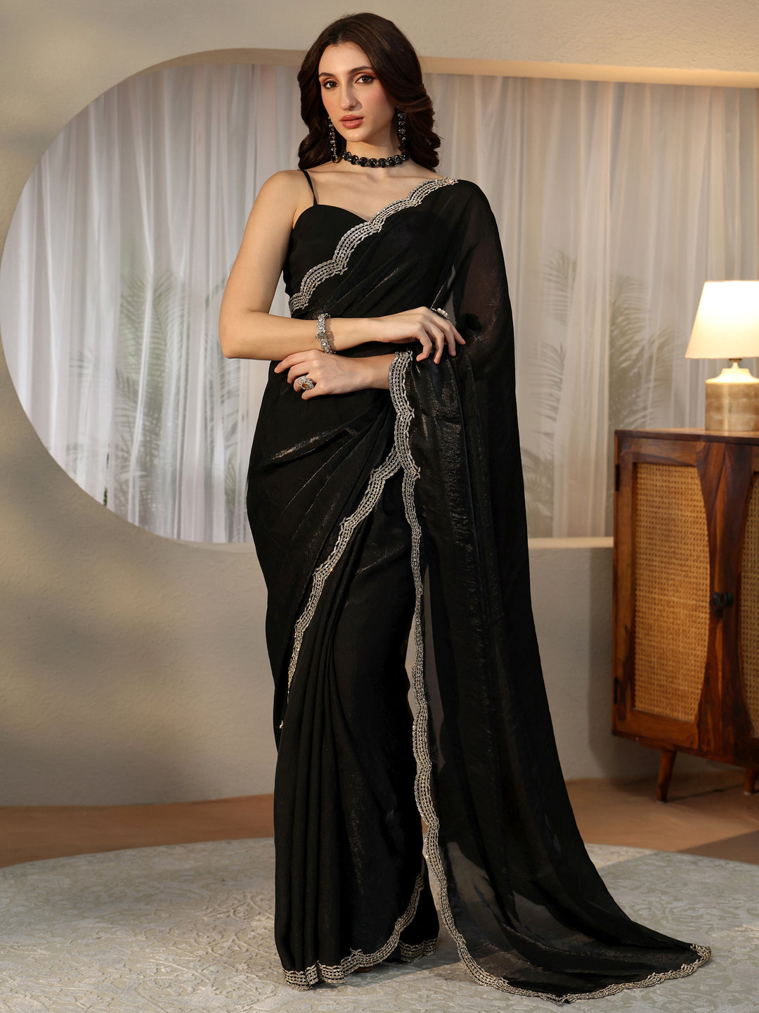  Black Silk Blend Saree with Embellished Border 
