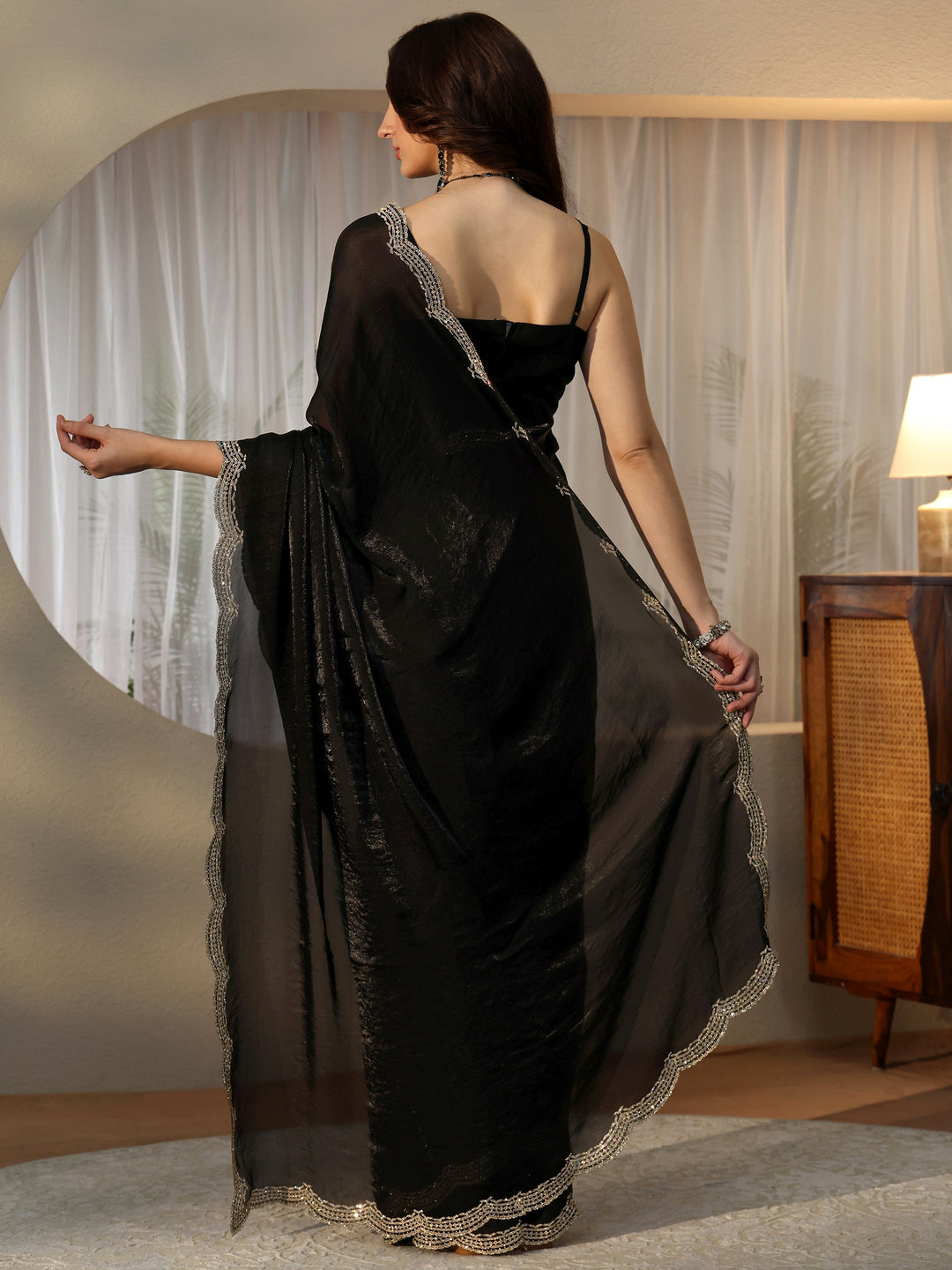  Black Silk Blend Saree with Embellished Border 