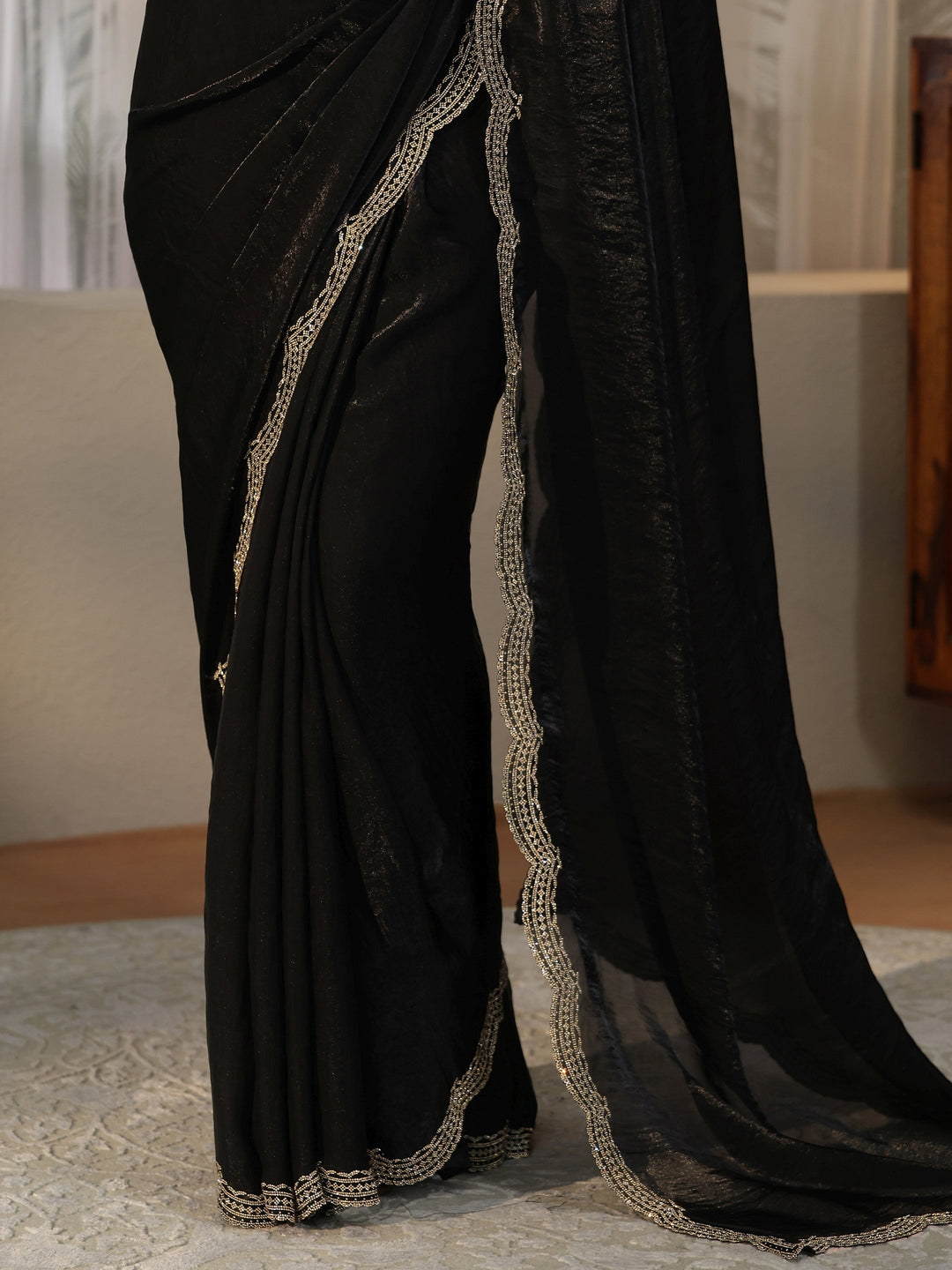  Black Silk Blend Saree with Embellished Border 