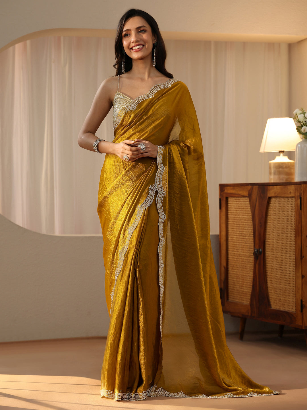  Golden Mustard Silk Blend Saree 