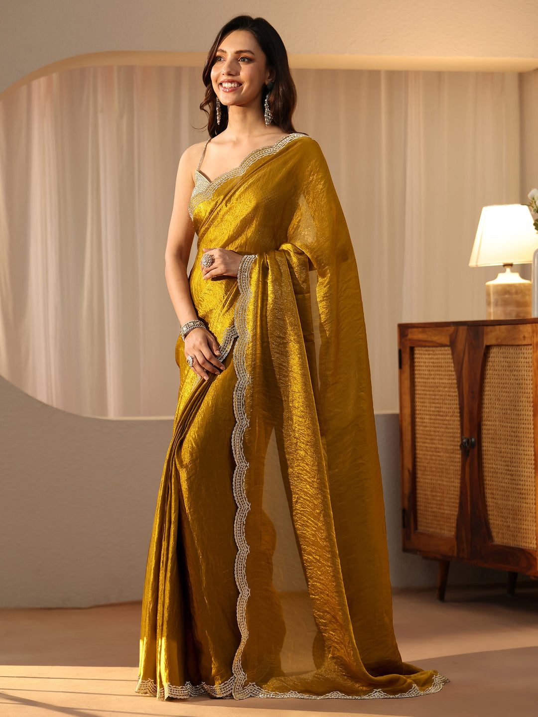  Golden Mustard Silk Blend Saree 