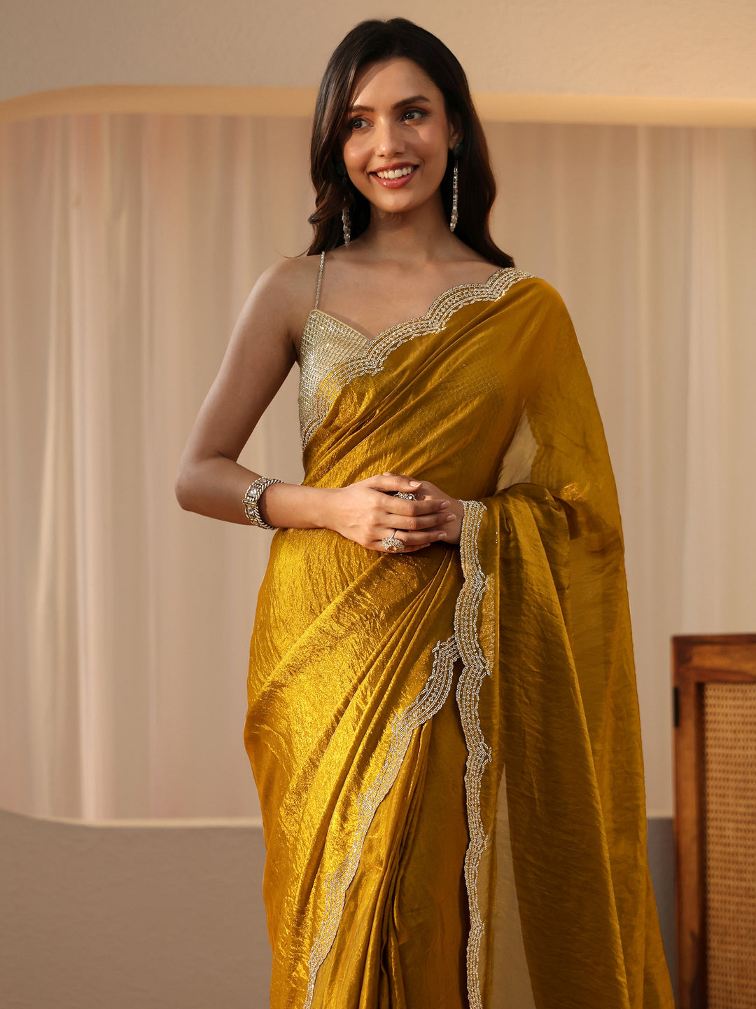 Golden Mustard Silk Blend Saree 