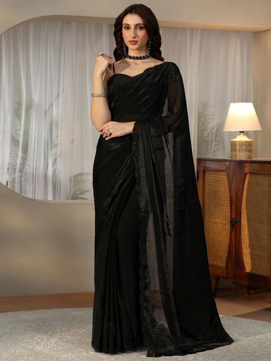 Black Embellished Silk Blend Saree 