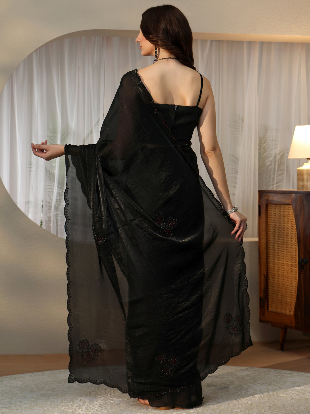  Black Embellished Silk Blend Saree 