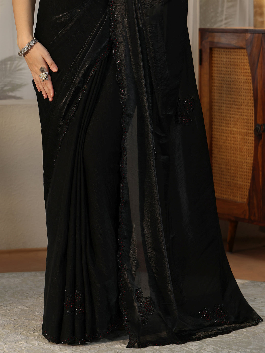  Black Embellished Silk Blend Saree 