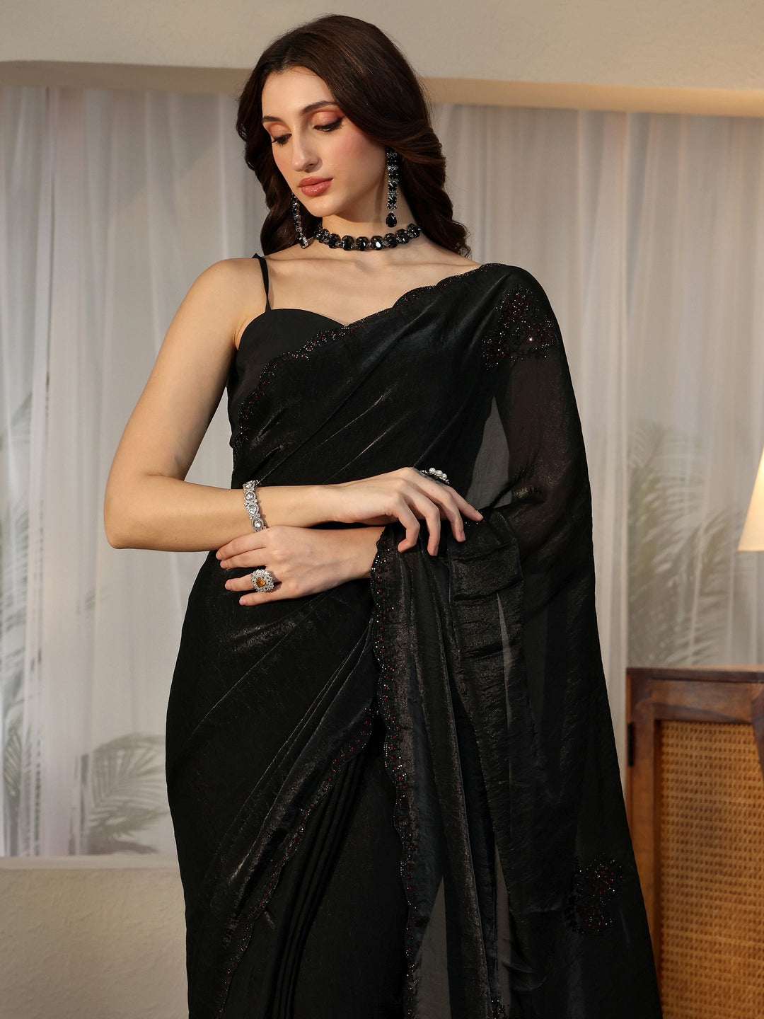  Black Embellished Silk Blend Saree 