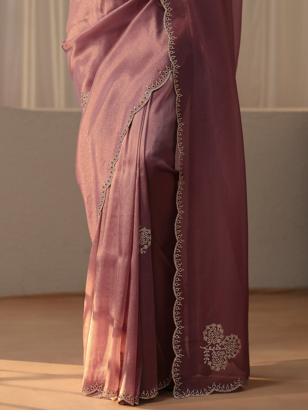  Lavender Tissue Saree with Floral Embellishments 
