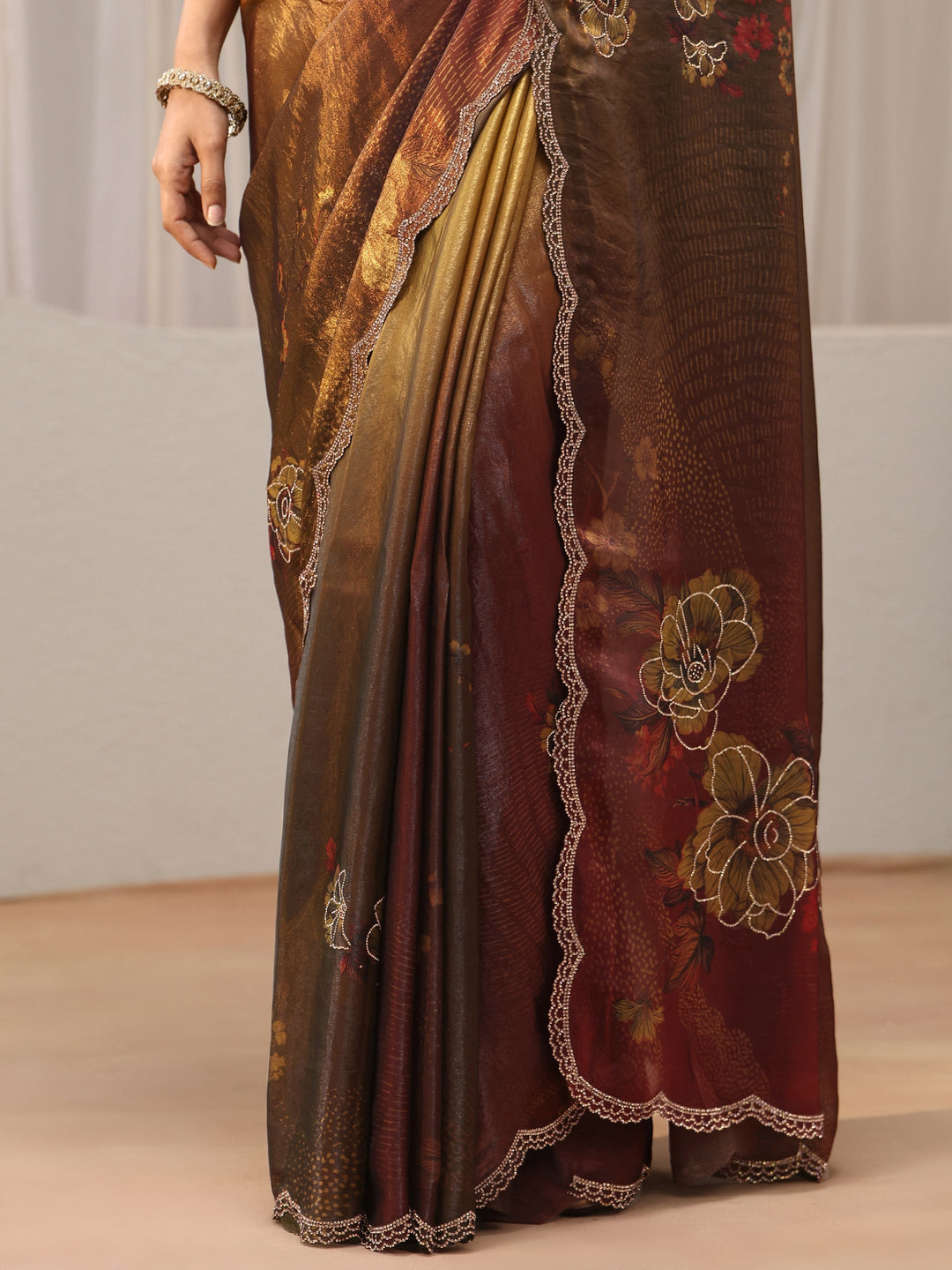  Ombre Golden and Copper Brown Silk Blend Saree 