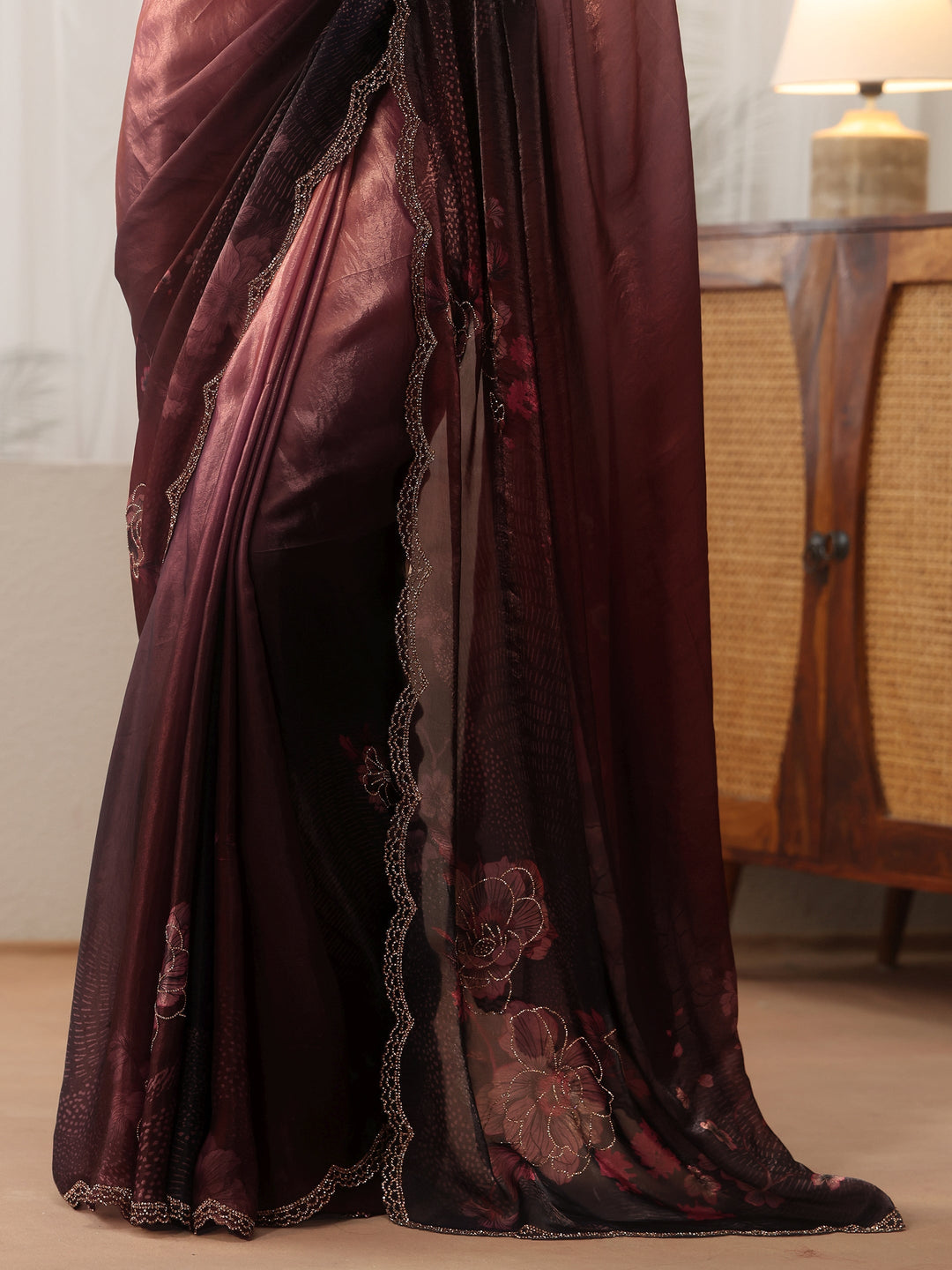 Ombre Purple and Wine Floral Silk Blend Saree 