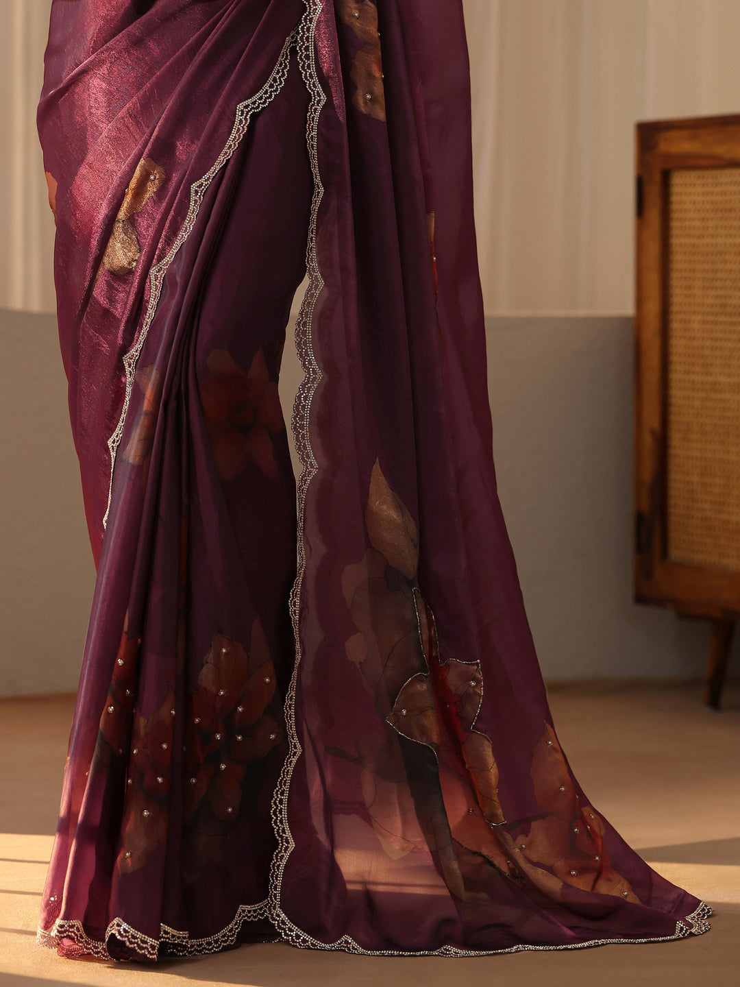  Mauve Floral Printed Silk Blend Saree 
