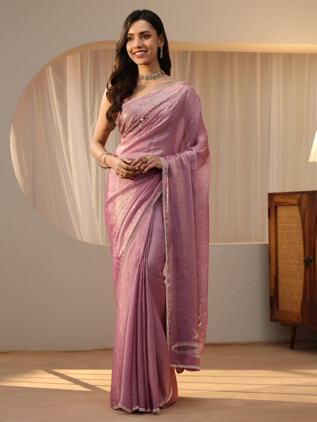  Lavender Embellished Silk Blend Saree 