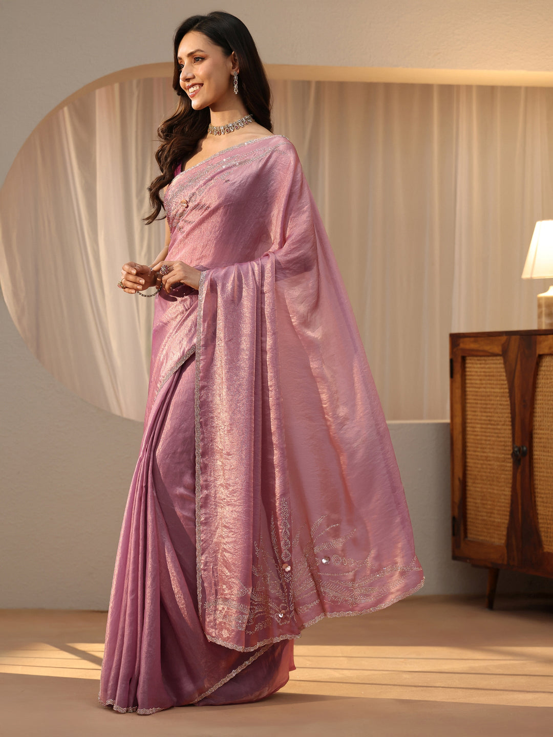  Lavender Embellished Silk Blend Saree 