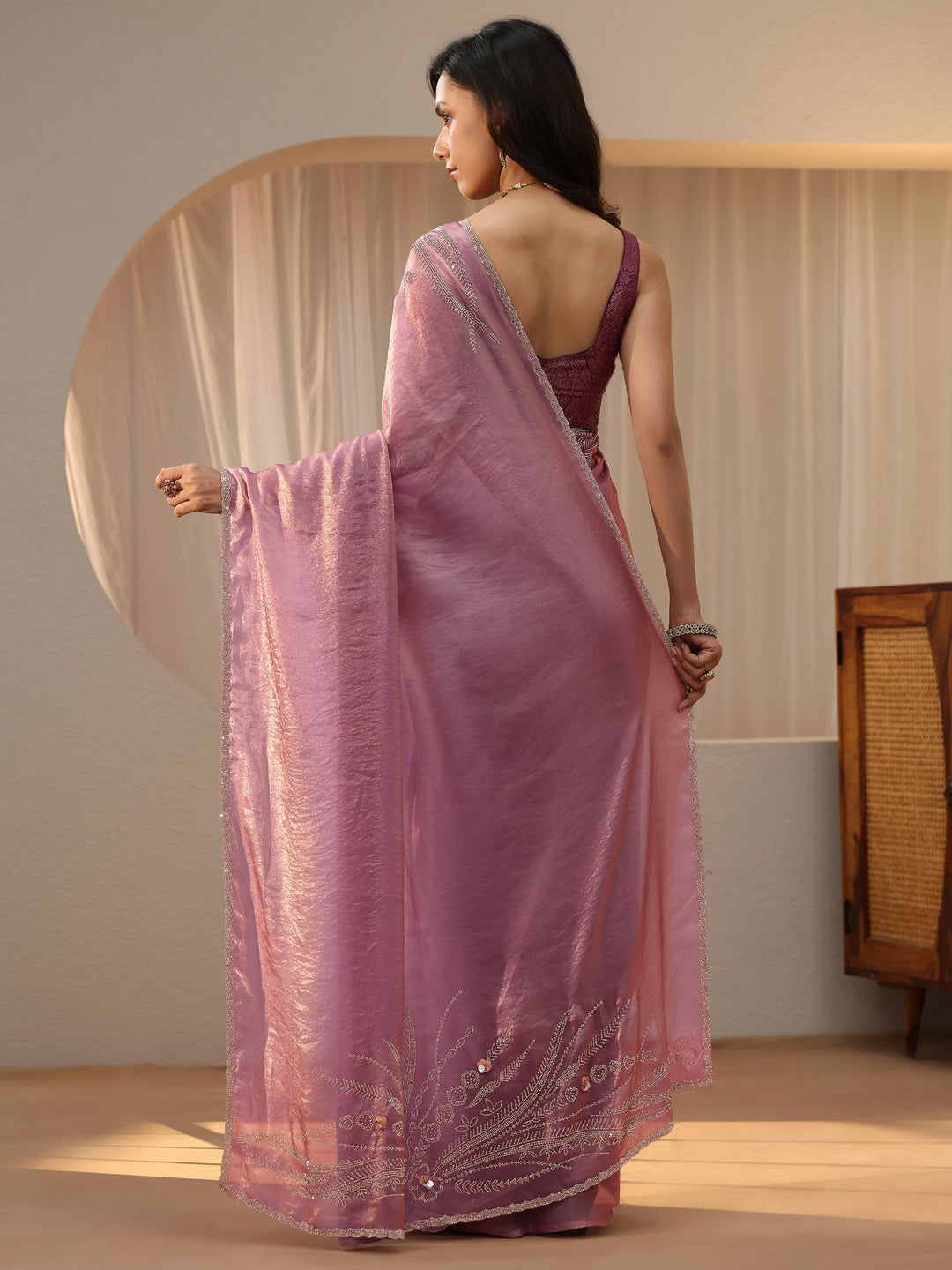  Lavender Embellished Silk Blend Saree 