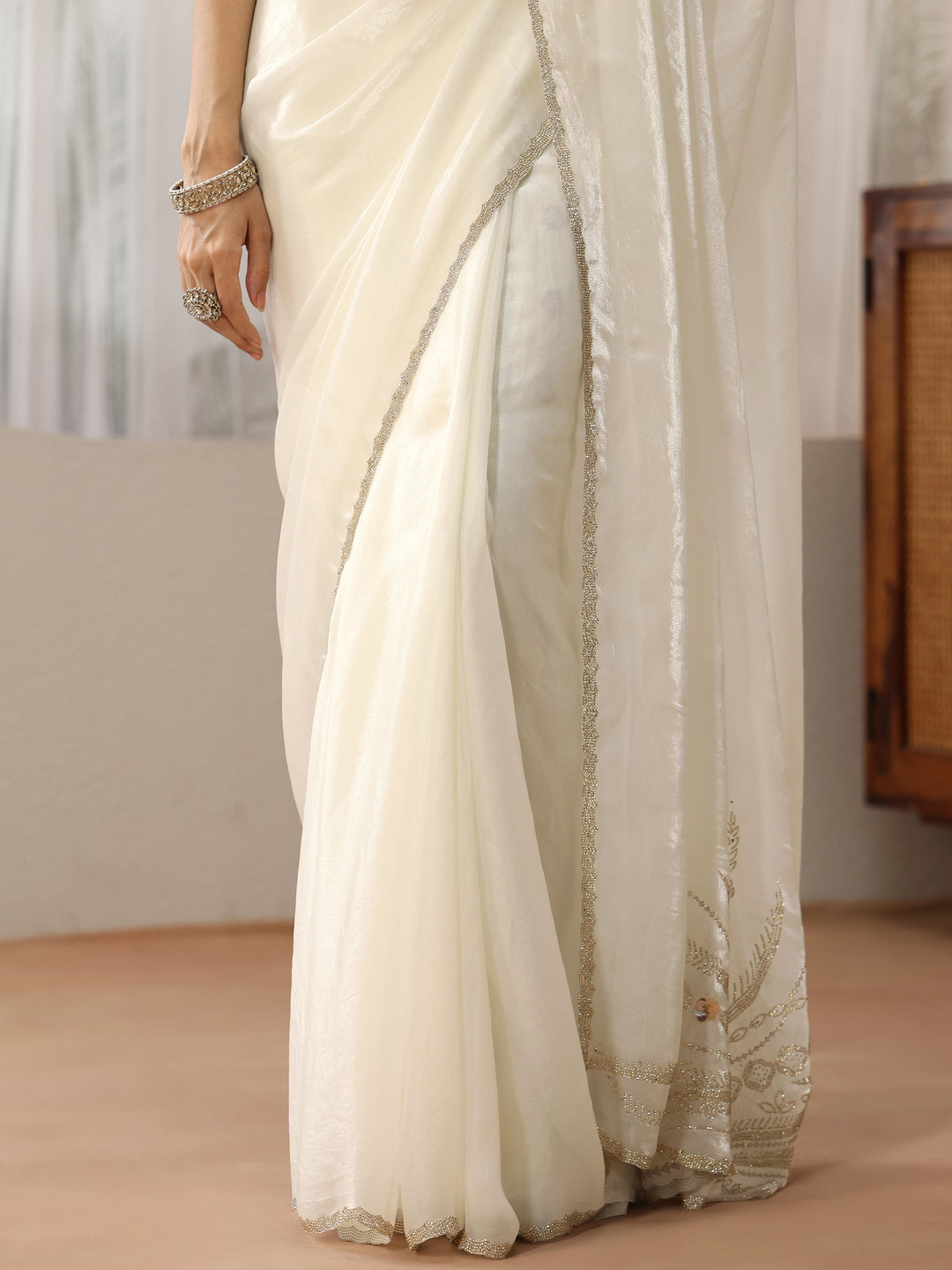  Ivory Embellished Silk Blend Saree 