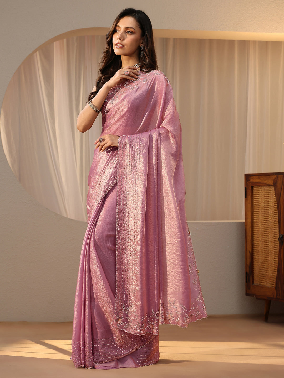  Lavender Silk Blend Saree with Embellished Border 