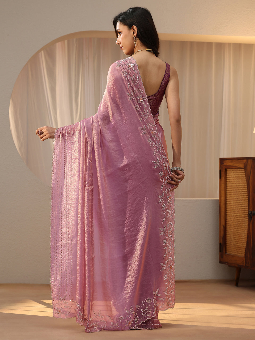  Lavender Silk Blend Saree with Embellished Border 