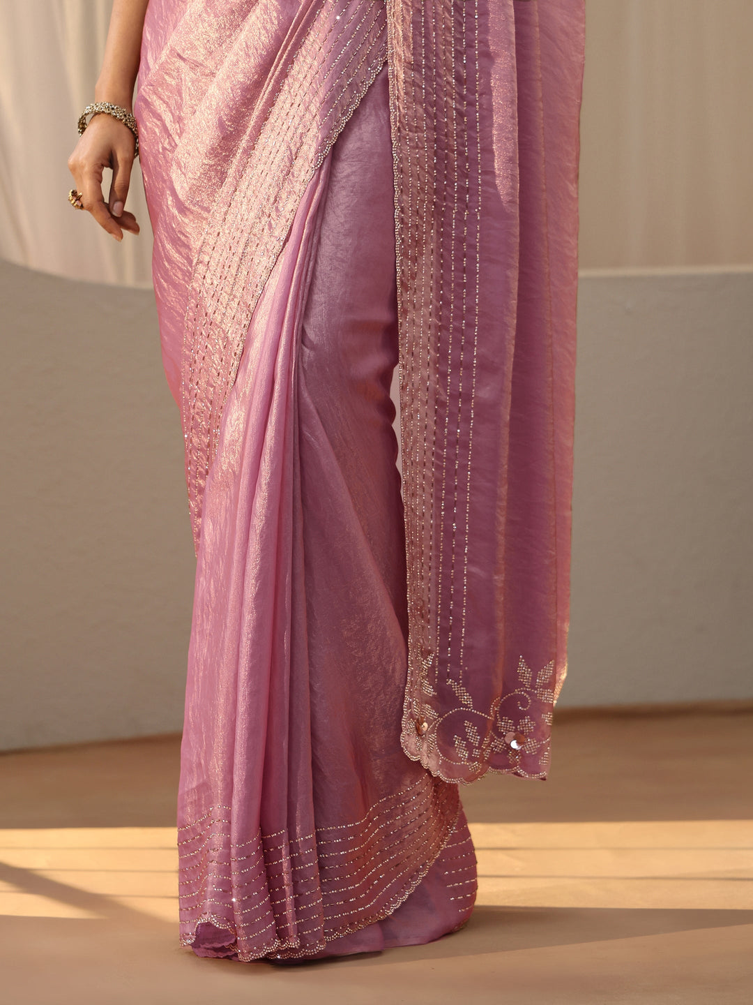  Lavender Silk Blend Saree with Embellished Border 