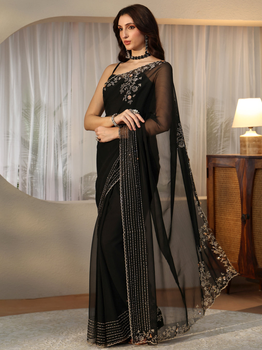  Black Embellished Georgette Saree 