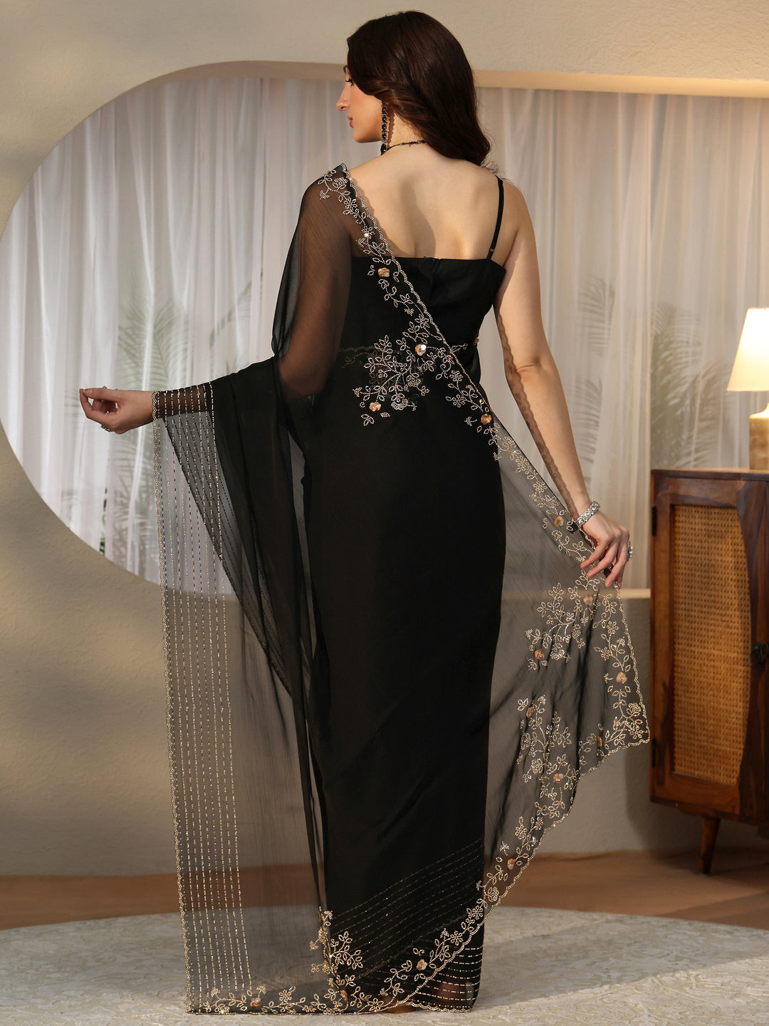  Black Embellished Georgette Saree 