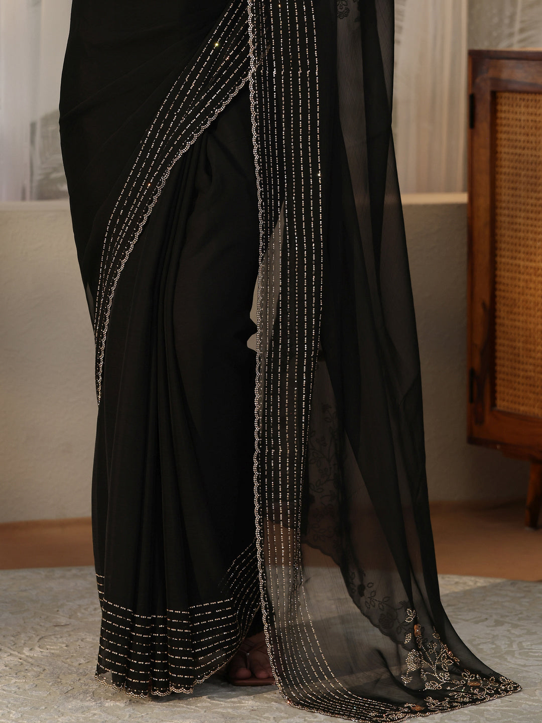  Black Embellished Georgette Saree 