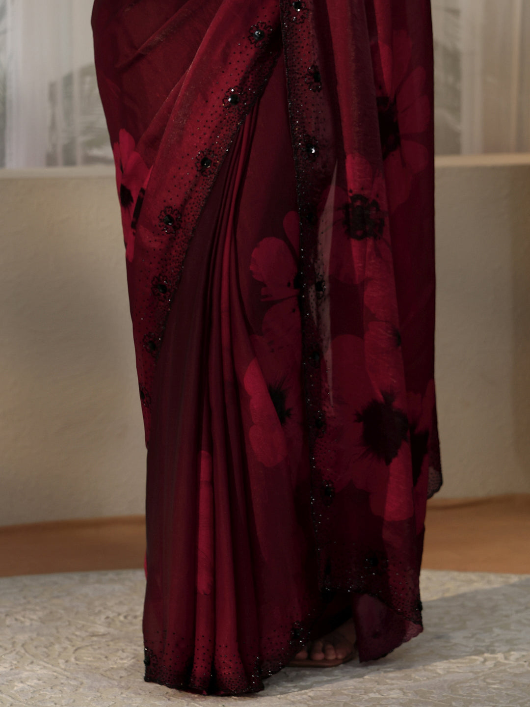  Maroon Red Floral Silk Blend Saree 