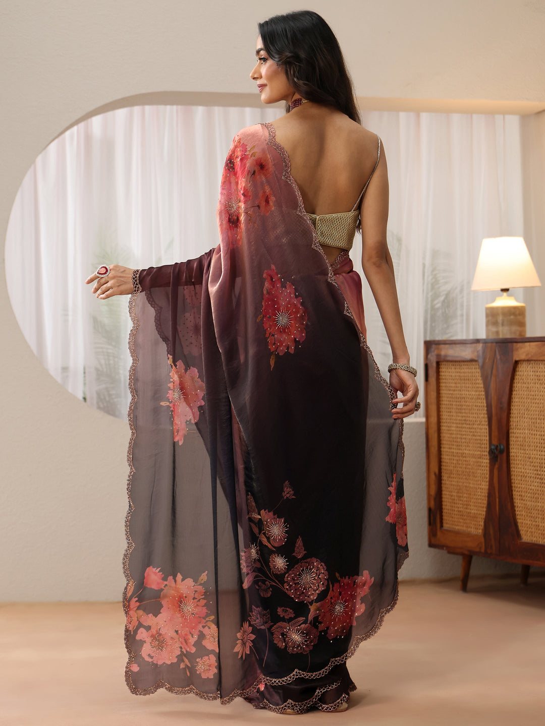  Blue Floral Embellished Silk Blend Saree 