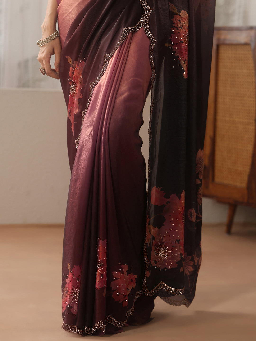  Blue Floral Embellished Silk Blend Saree 